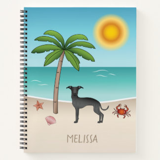 Black Italian Greyhound At Tropical Summer Beach Notebook