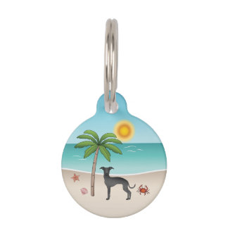 Black Italian Greyhound At Tropical Summer Beach Pet ID Tag