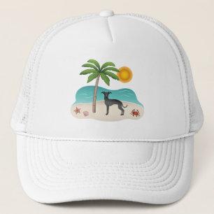 Black Italian Greyhound At Tropical Summer Beach Trucker Hat