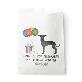 Black Italian Greyhound Cartoon Dog Birthday Favor Bag