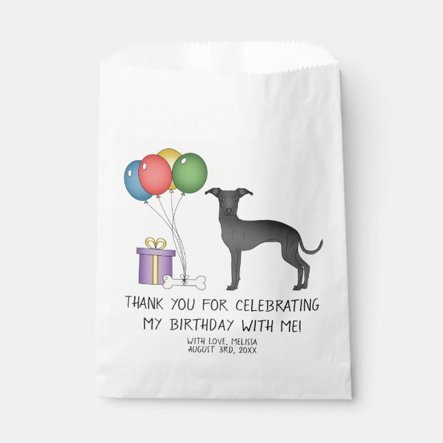Black Italian Greyhound Cartoon Dog Birthday Favor Bag (Front)