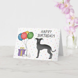 Black Italian Greyhound Cartoon Dog Happy Birthday Card