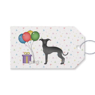 Black Italian Greyhound Cartoon Dog Happy Birthday Gift Tags
