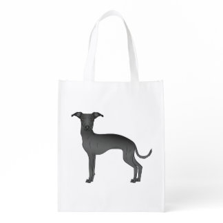 Black Italian Greyhound Cartoon Dog Illustration Grocery Bag