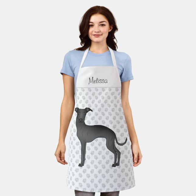 Black Italian Greyhound Cartoon Dog With A Name Apron (Worn)