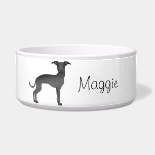 Black Italian Greyhound Cartoon Dog With A Name Bowl