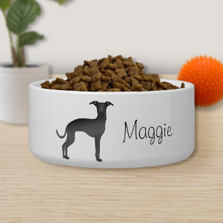 Black Italian Greyhound Cartoon Dog With A Name Bowl