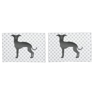 Black Italian Greyhound Cartoon Dog With Paws Pillow Case