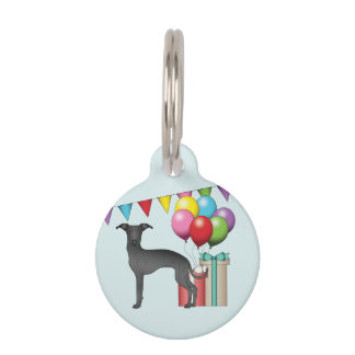 Black Italian Greyhound Colorful Happy Birthday Pet ID Tag