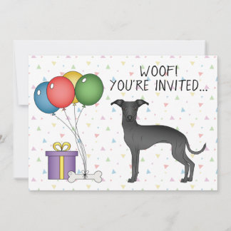 Black Italian Greyhound Cute Cartoon Dog Birthday Invitation
