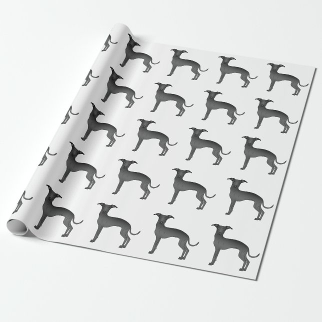 Black Italian Greyhound Cute Cartoon Dog Pattern Wrapping Paper (Unrolled)