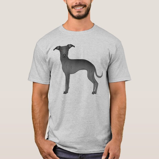 Black Italian Greyhound Cute Cartoon Dog T-Shirt (Front)
