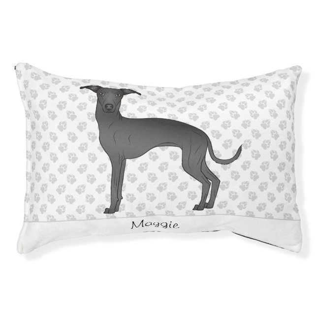 Black Italian Greyhound Cute Cartoon Dog With Name Pet Bed (Front)
