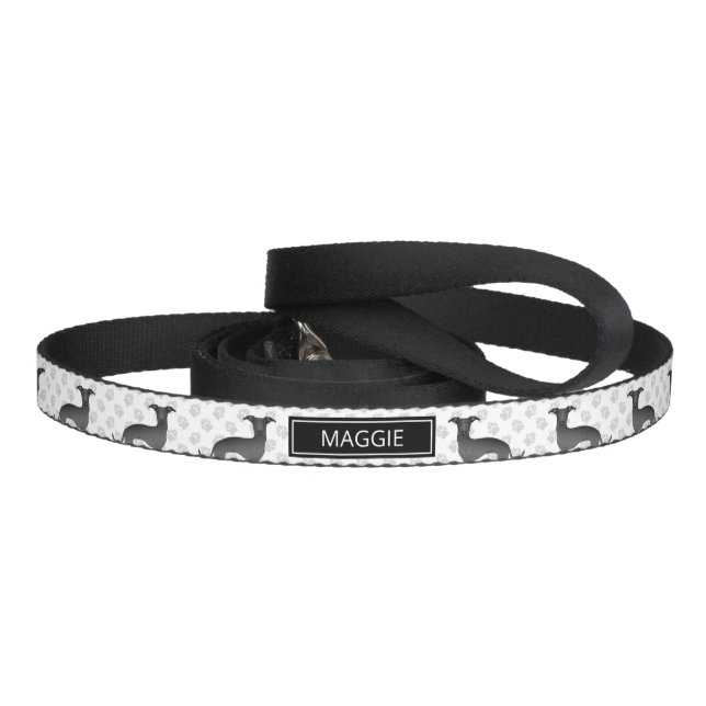 Black Italian Greyhound Cute Cartoon Dog With Name Pet Leash (Handle)