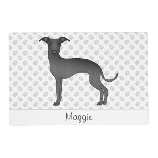 Black Italian Greyhound Cute Cartoon Dog With Name Placemat