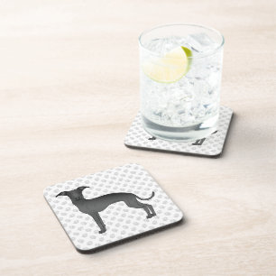Black Italian Greyhound Cute Cartoon Dog With Paws Beverage Coaster
