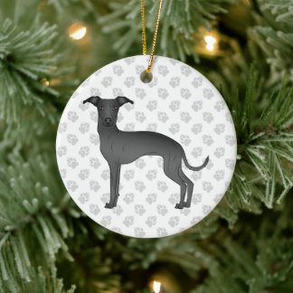 Black Italian Greyhound Cute Cartoon Dog With Paws Ceramic Ornament