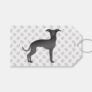 Black Italian Greyhound Cute Cartoon Dog With Paws Gift Tags