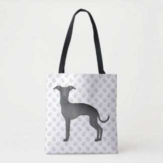 Black Italian Greyhound Cute Cartoon Dog With Paws Tote Bag