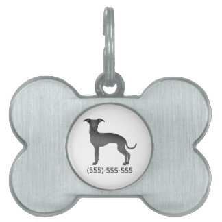 Black Italian Greyhound Cute  Dog And Phone Number Pet ID Tag