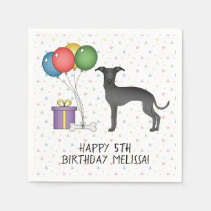 Black Italian Greyhound Cute Dog - Happy Birthday Napkins