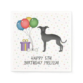Black Italian Greyhound Cute Dog - Happy Birthday Napkins
