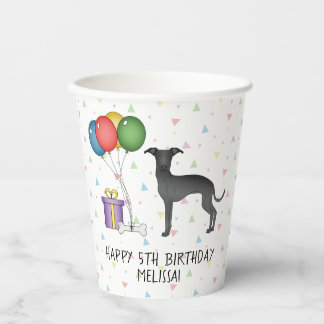Black Italian Greyhound Cute Dog - Happy Birthday Paper Cups
