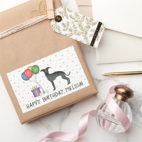 Black Italian Greyhound Cute Dog _ Happy Birthday Rectangular Sticker