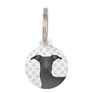 Black Italian Greyhound Cute Dog Head Illustration Pet ID Tag