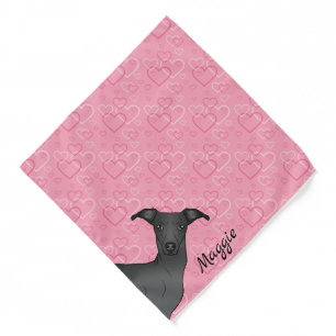 Black Italian Greyhound Cute Dog On Pink Hearts Bandana