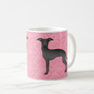 Black Italian Greyhound Cute Dog On Pink Hearts Coffee Mug