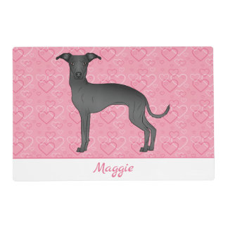 Black Italian Greyhound Cute Dog On Pink Hearts Placemat