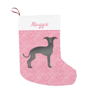 Black Italian Greyhound Cute Dog On Pink Hearts Small Christmas Stocking