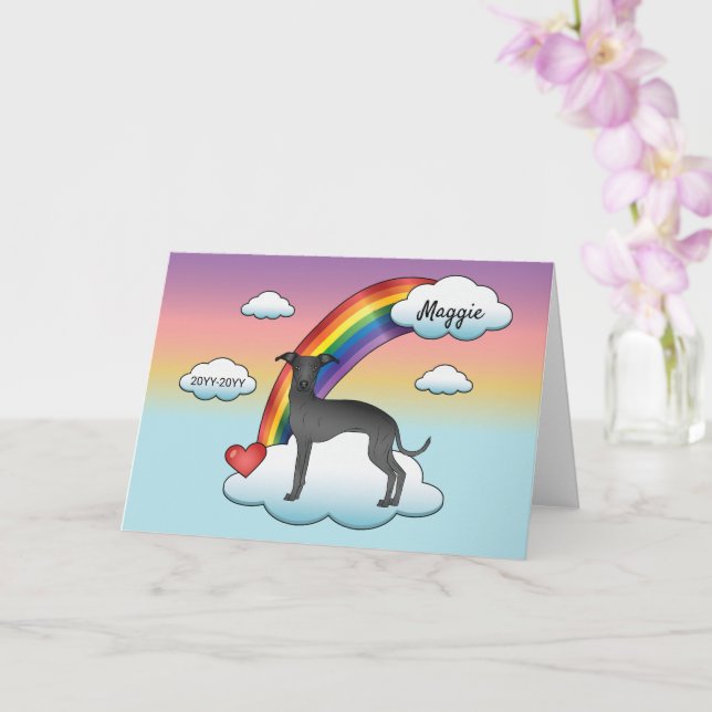 Black Italian Greyhound Cute Dog Rainbow Memorial Card (Orchid)