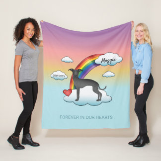 Black Italian Greyhound Cute Dog Rainbow Memorial Fleece Blanket