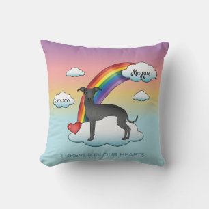 Black Italian Greyhound Cute Dog Rainbow Memorial Throw Pillow