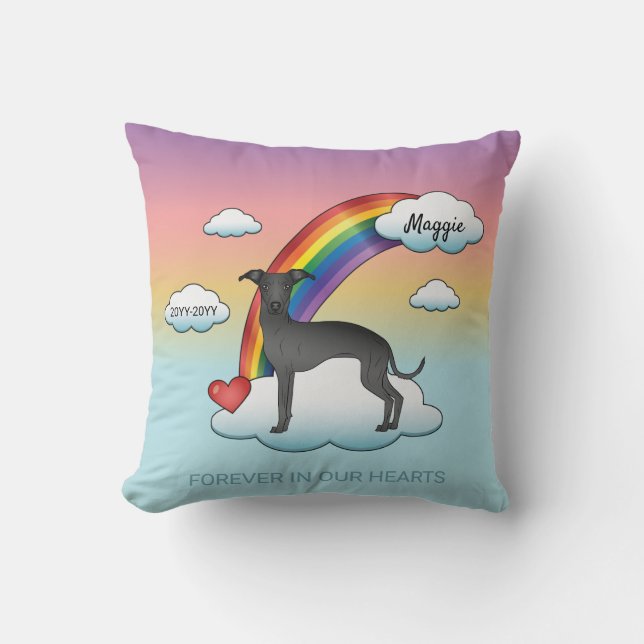 Black Italian Greyhound Cute Dog Rainbow Memorial Throw Pillow (Front)