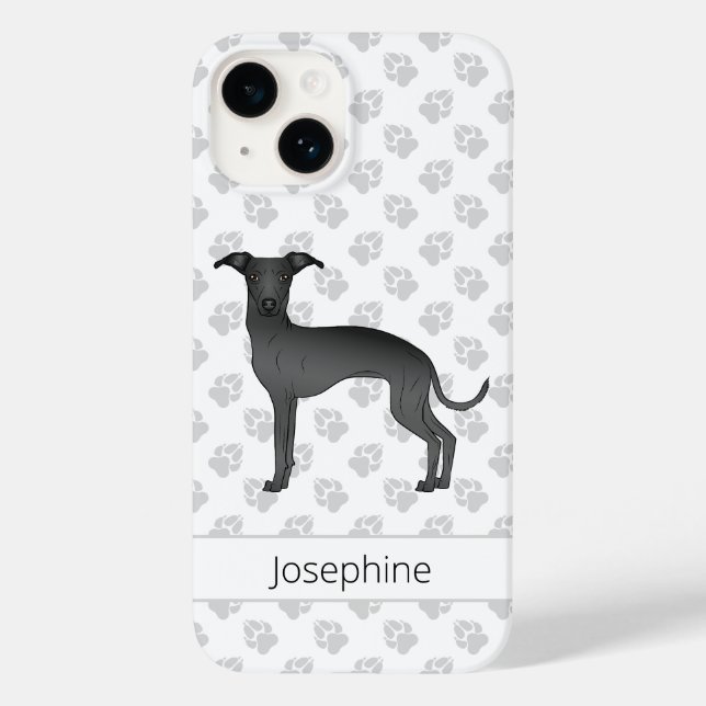 Black Italian Greyhound Cute Dog With Custom Name Case-Mate iPhone Case (Back)