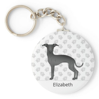 Black Italian Greyhound Cute Dog With Custom Name Keychain