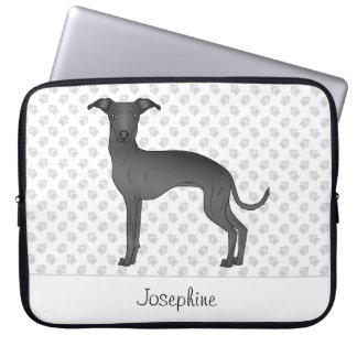 Black Italian Greyhound Cute Dog With Custom Name Laptop Sleeve