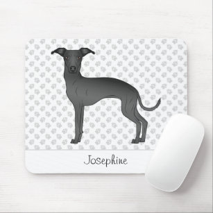 Black Italian Greyhound Cute Dog With Custom Name Mouse Pad
