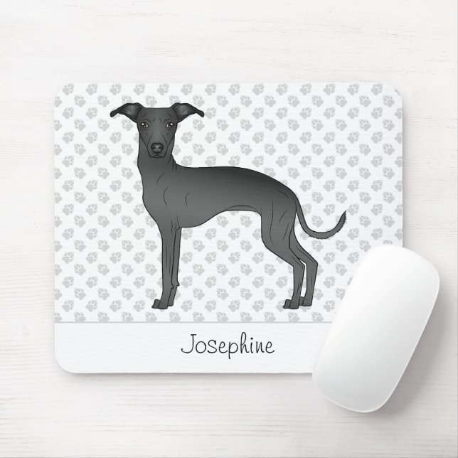Black Italian Greyhound Cute Dog With Custom Name Mouse Pad (With Mouse)
