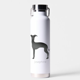 Black Italian Greyhound Cute Dog With Custom Name Water Bottle