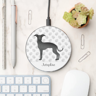 Black Italian Greyhound Cute Dog With Custom Name Wireless Charger