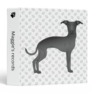 Black Italian Greyhound Cute Dog With Custom Text 3 Ring Binder
