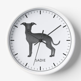 Black Italian Greyhound Cute Dog With Custom Text Clock