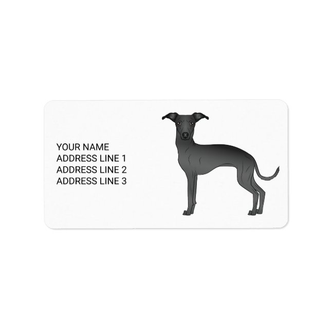 Black Italian Greyhound Cute Dog With Custom Text Label (Front)