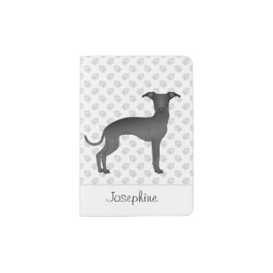 Black Italian Greyhound Cute Dog With Custom Text Passport Holder