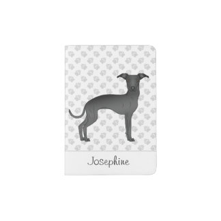 Black Italian Greyhound Cute Dog With Custom Text Passport Holder
