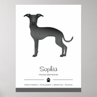 Black Italian Greyhound Cute Dog With Custom Text Poster